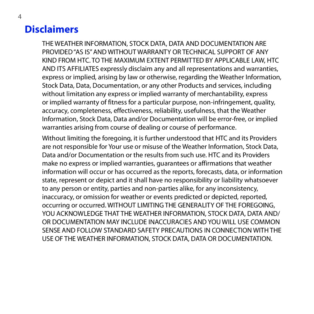 HTC Diamond2 user manual Disclaimers 