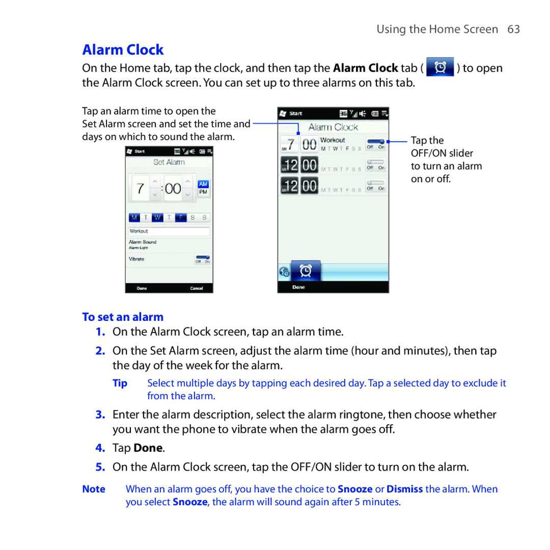 HTC Diamond2 user manual Alarm Clock, To set an alarm 