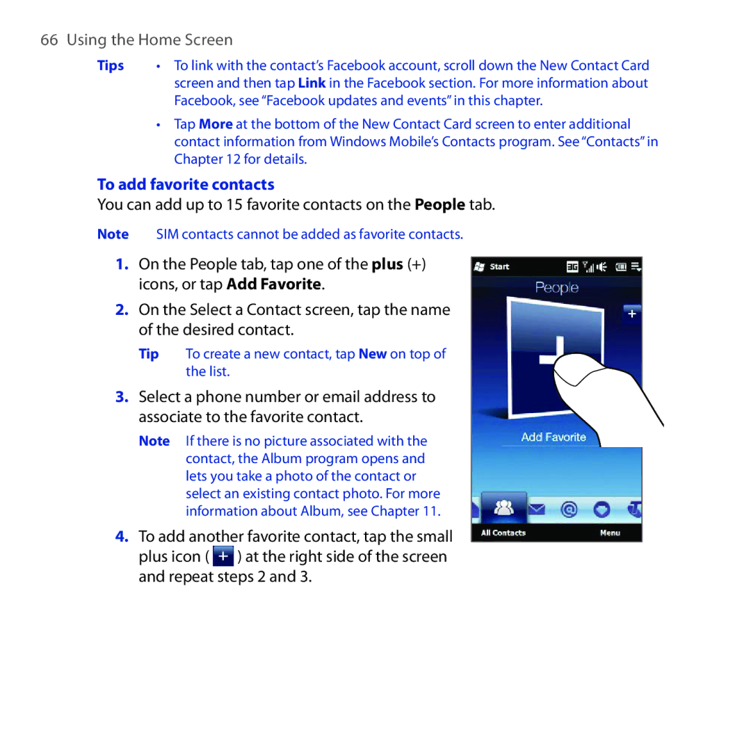 HTC Diamond2 user manual To add favorite contacts 