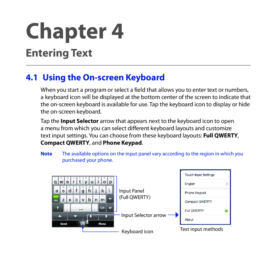 HTC Diamond2 user manual Entering Text, Using the On-screen Keyboard 