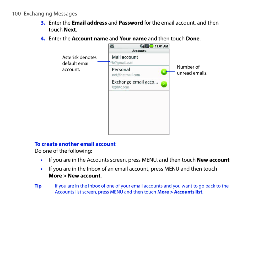 HTC DREA160 user manual To create another email account 