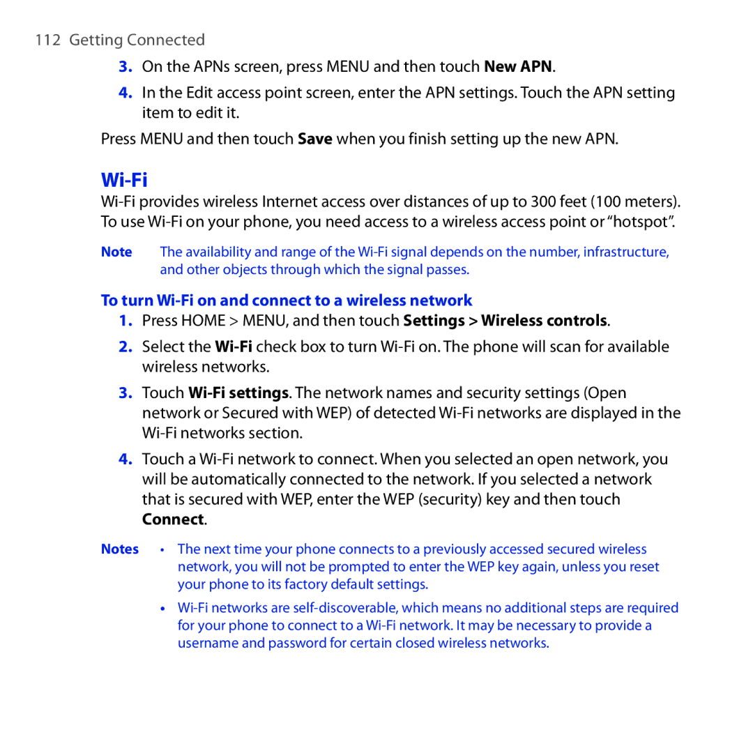 HTC DREA160 user manual To turn Wi-Fi on and connect to a wireless network 