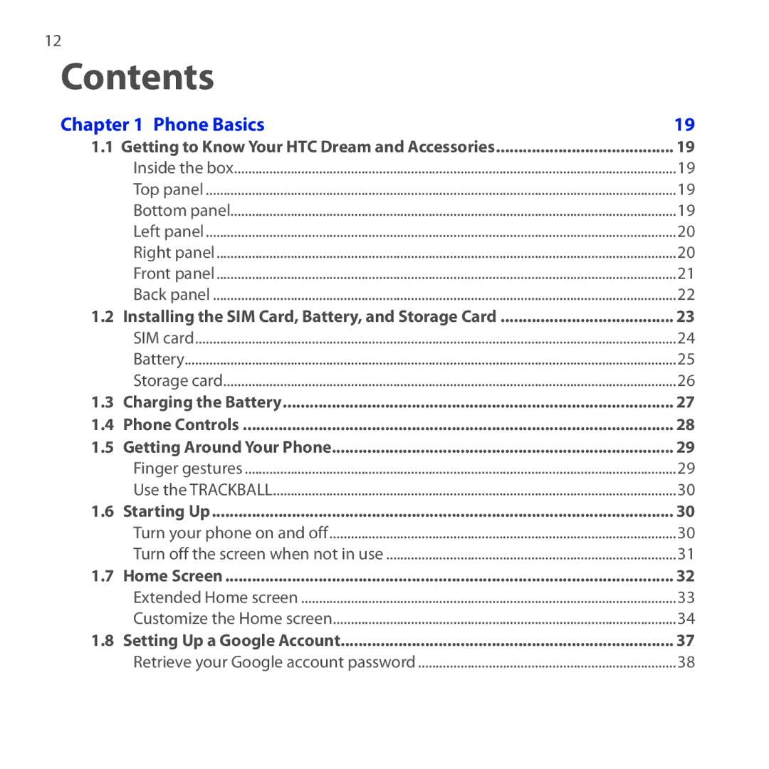 HTC DREA160 user manual Contents 