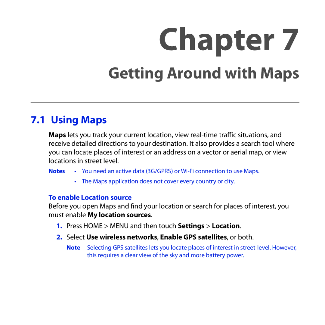 HTC DREA160 user manual Using Maps, To enable Location source 