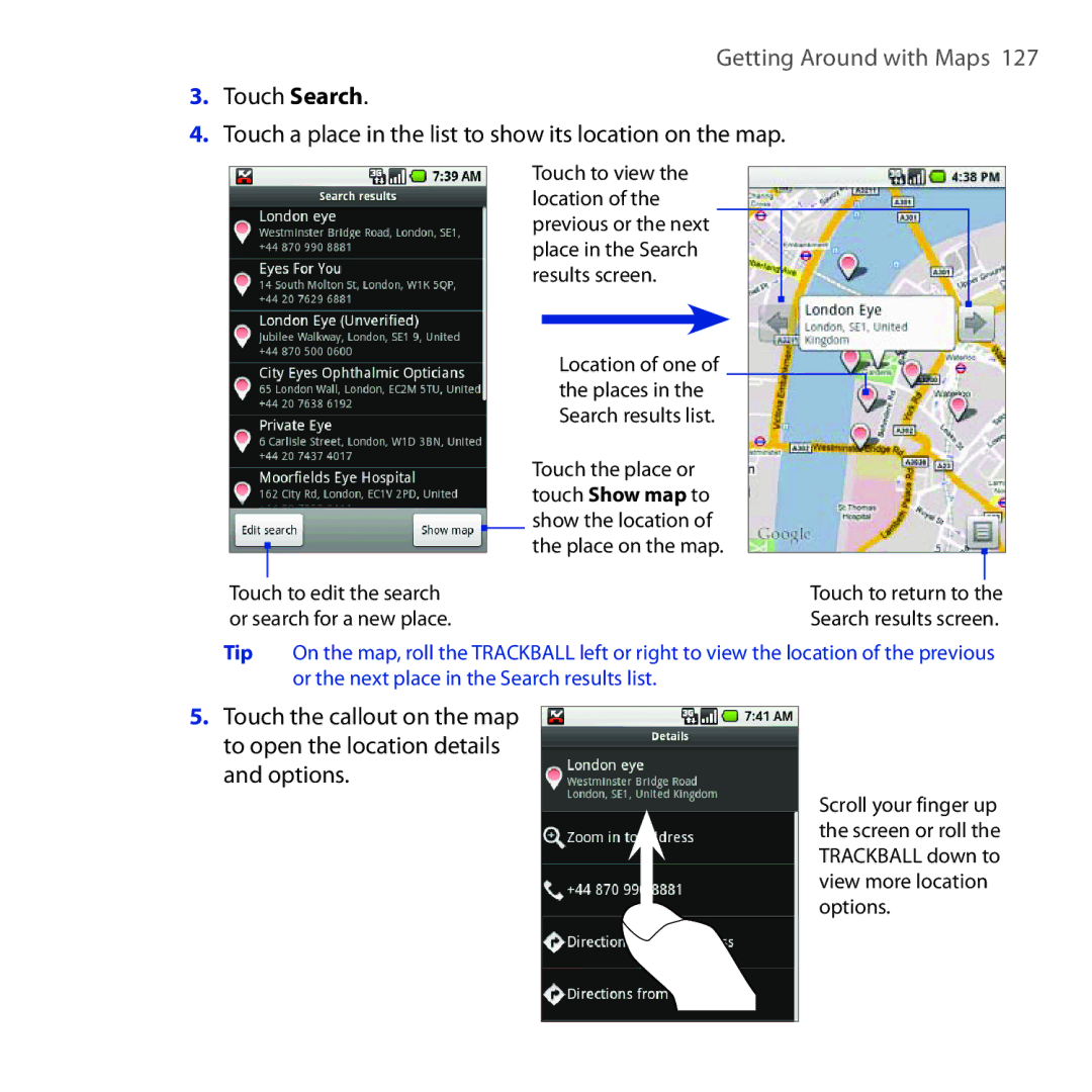 HTC DREA160 user manual Getting Around with Maps 