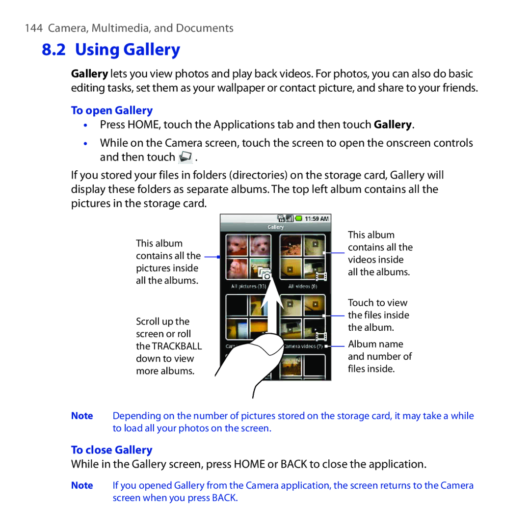 HTC DREA160 user manual Using Gallery, To open Gallery, To close Gallery 