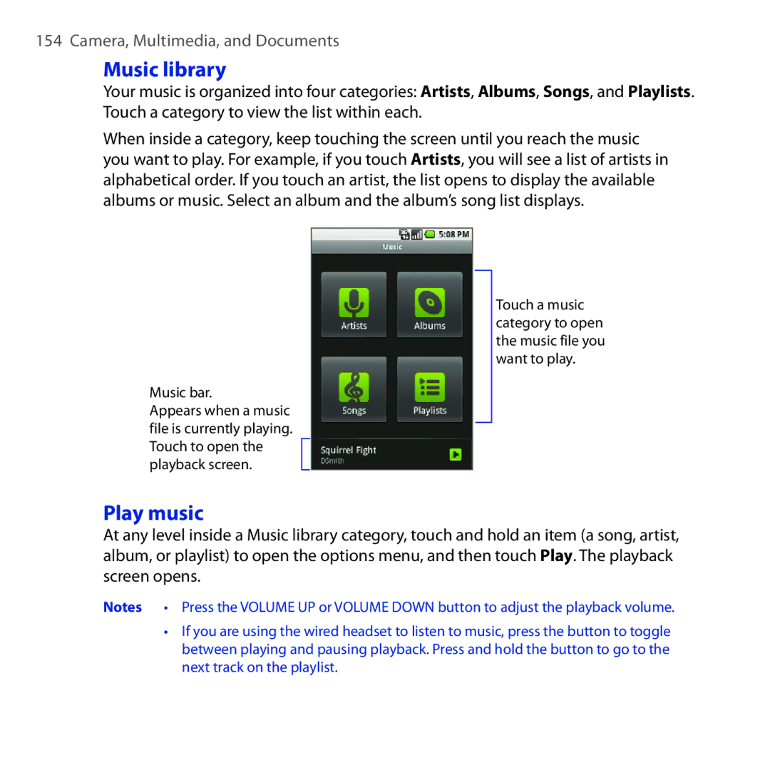 HTC DREA160 user manual Music library, Play music 