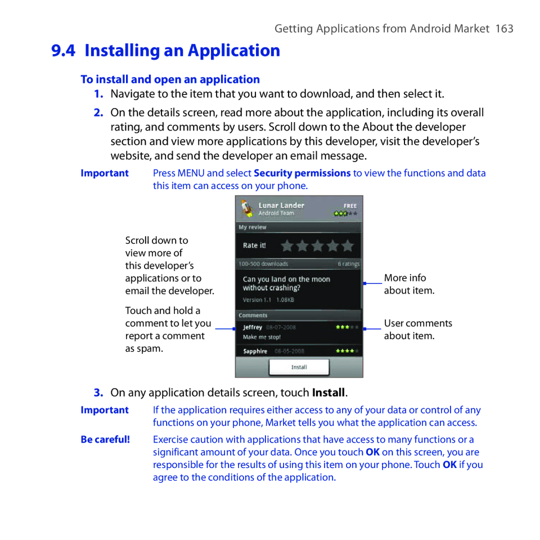 HTC DREA160 user manual Installing an Application, To install and open an application 