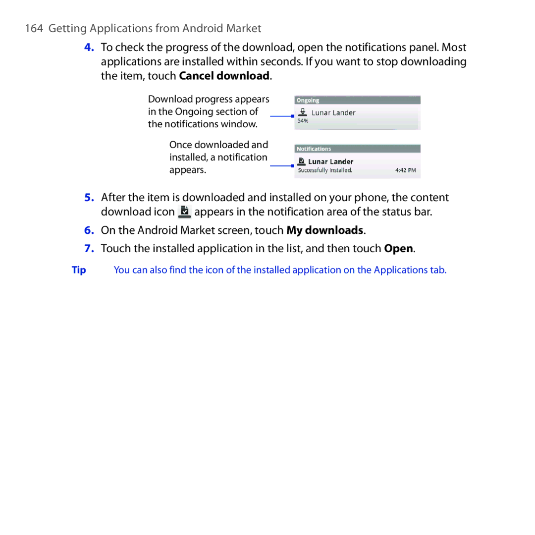 HTC DREA160 user manual Getting Applications from Android Market 