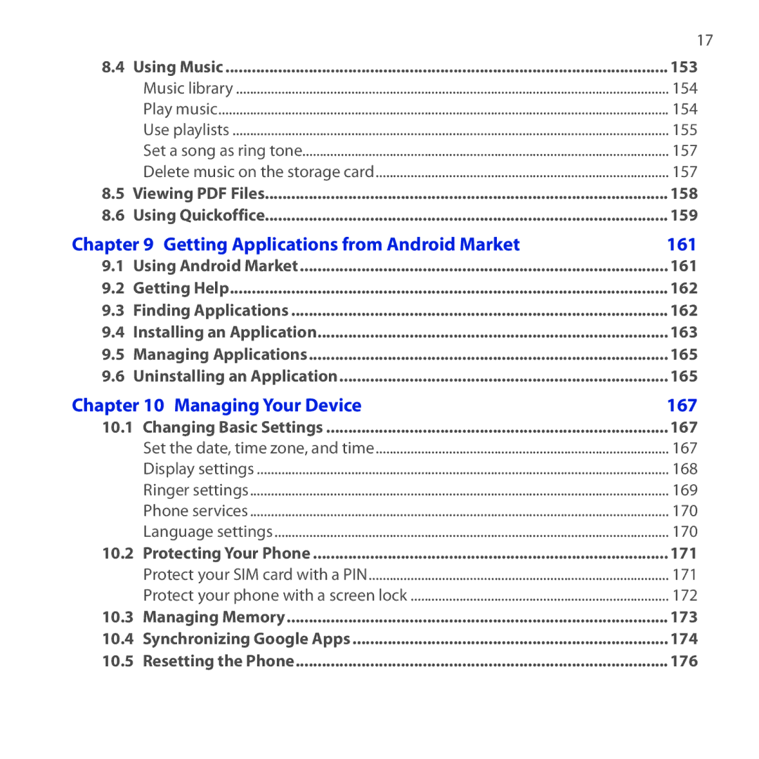 HTC DREA160 user manual 161, 167 