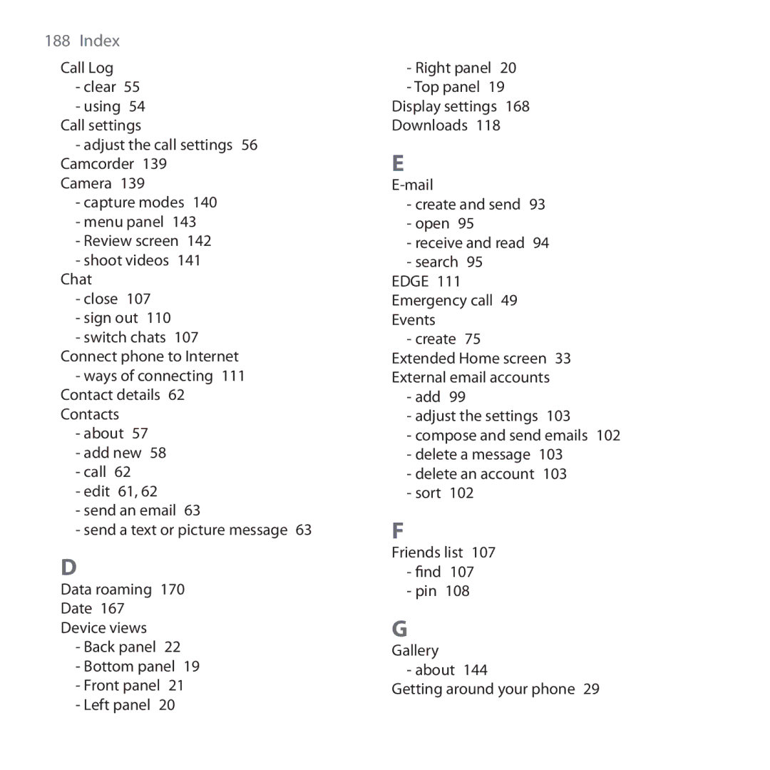 HTC DREA160 user manual Index 