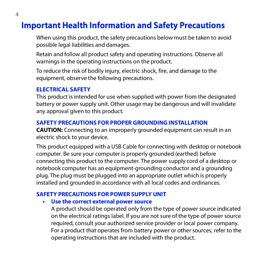 HTC DREA160 user manual Important Health Information and Safety Precautions, Use the correct external power source 