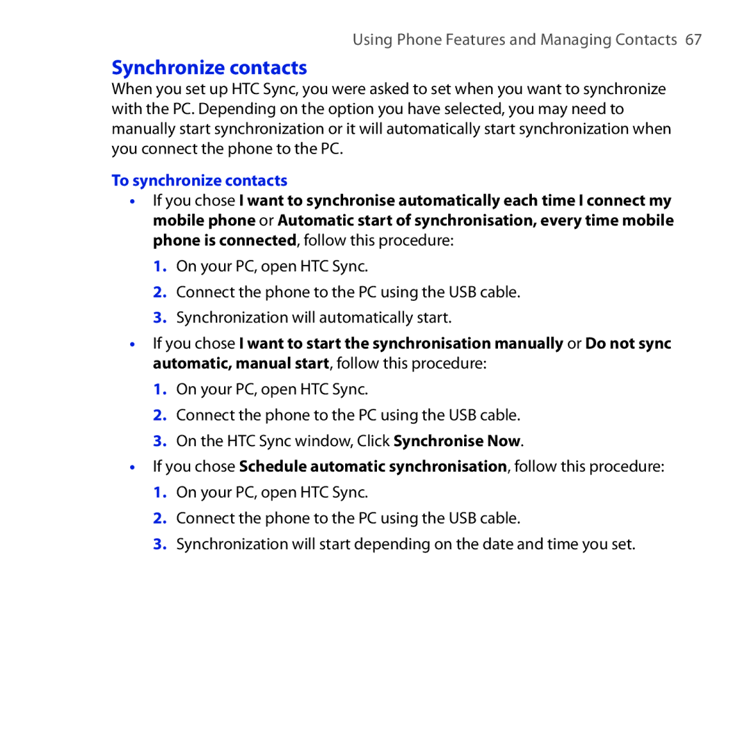 HTC DREA160 user manual Synchronize contacts, To synchronize contacts 