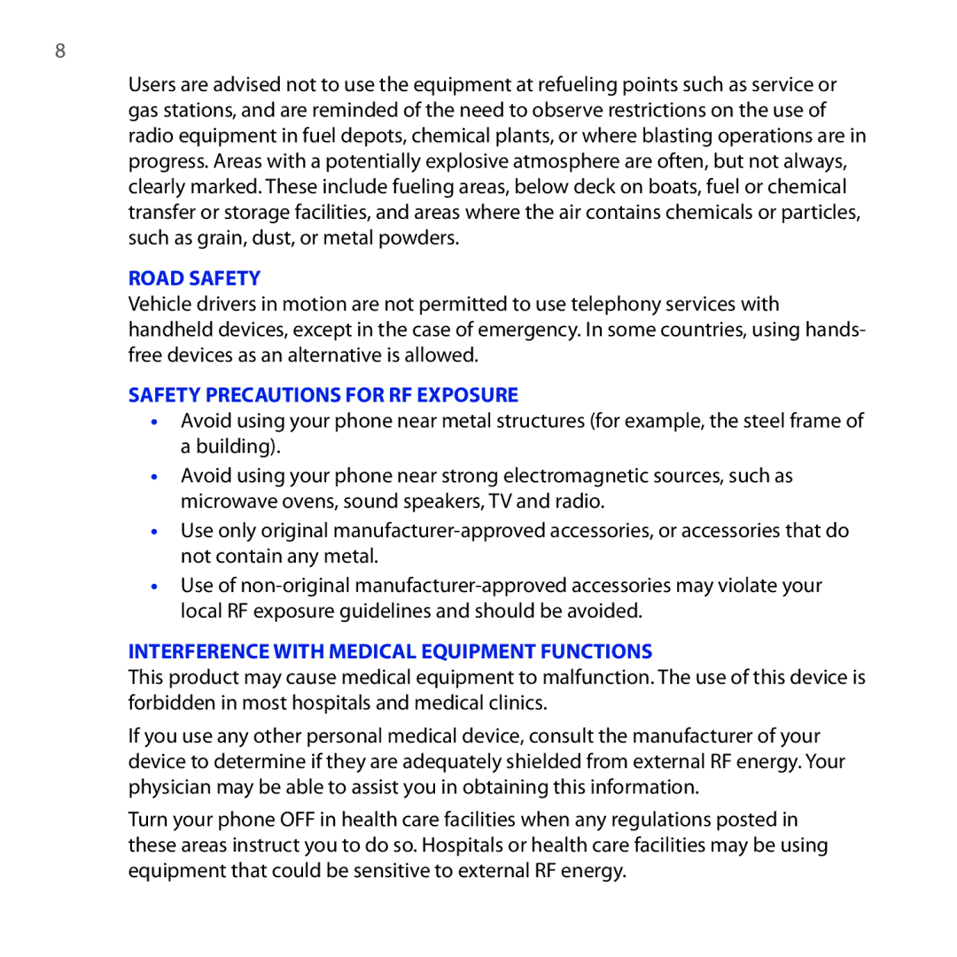 HTC DREA160 user manual Road Safety 