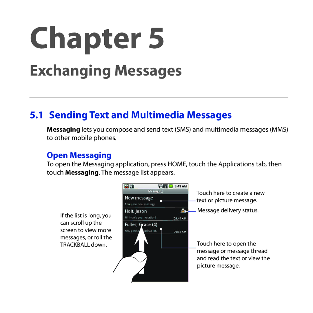 HTC DREA160 user manual Sending Text and Multimedia Messages, Open Messaging 