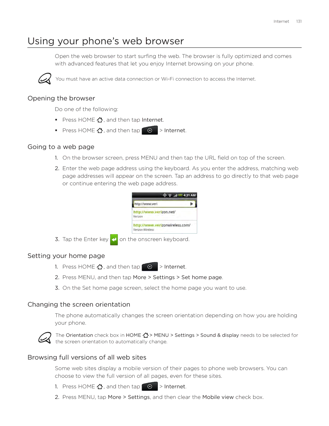 HTC ADR6300, DROID Incredible manual Using your phone’s web browser 