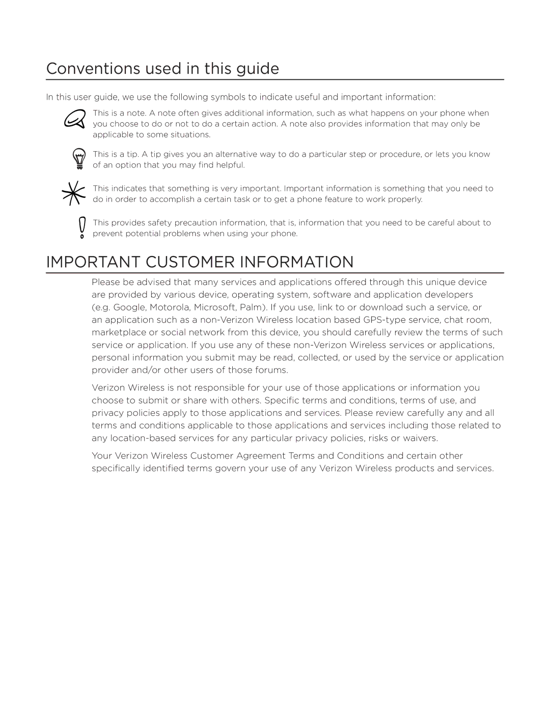 HTC DROID Incredible, ADR6300 manual Conventions used in this guide, Important Customer Information 