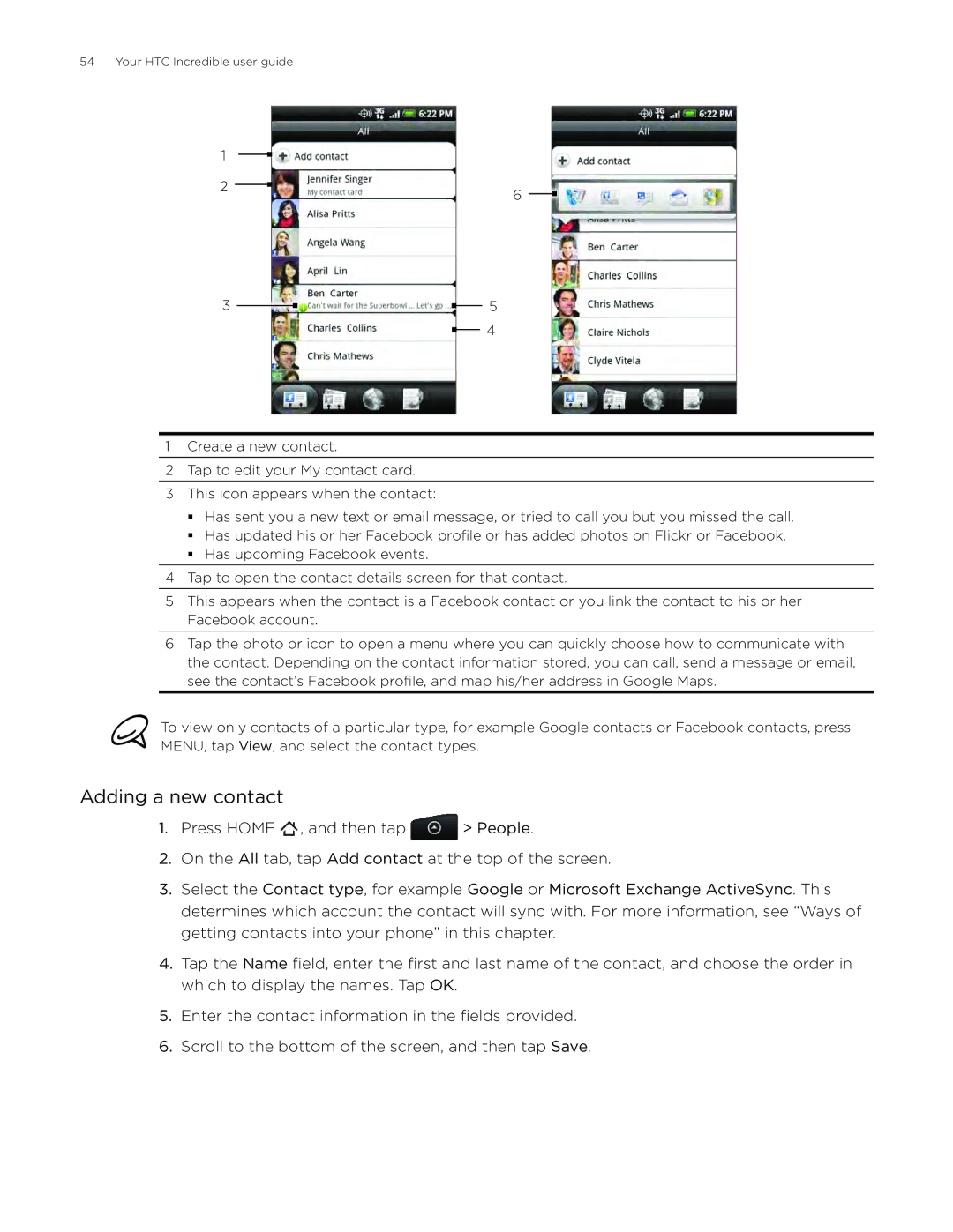 HTC DROID Incredible, ADR6300 manual Adding a new contact 