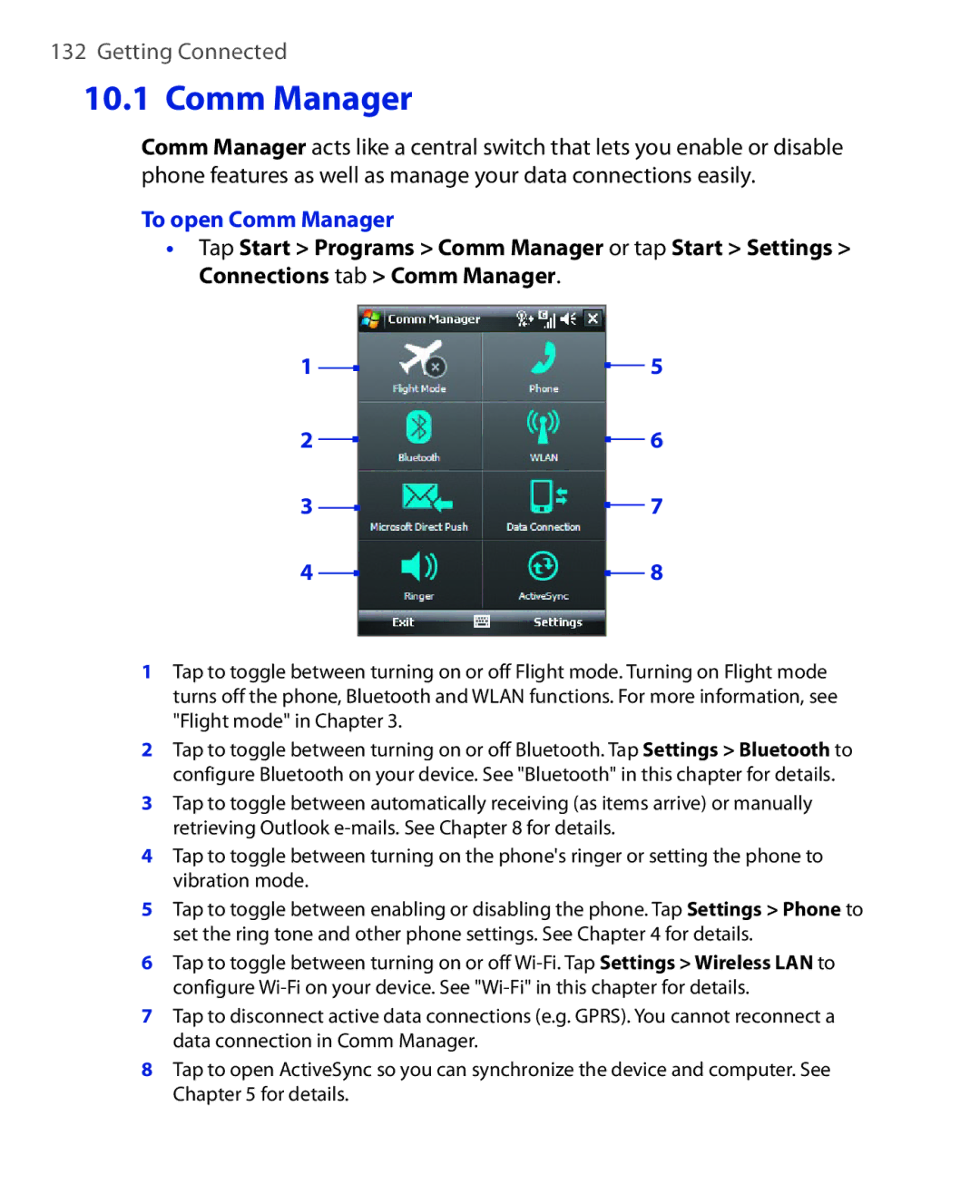 HTC ELF0100 user manual To open Comm Manager, Or tap Start Settings 