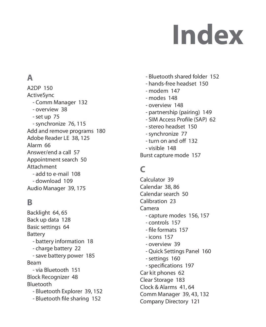 HTC ELF0100 user manual Index 