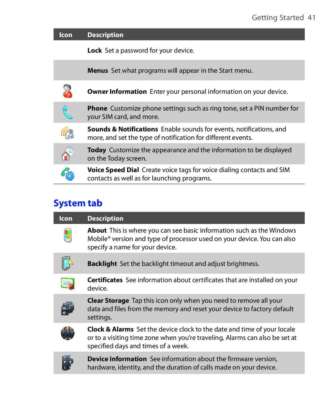 HTC ELF0100 user manual System tab 