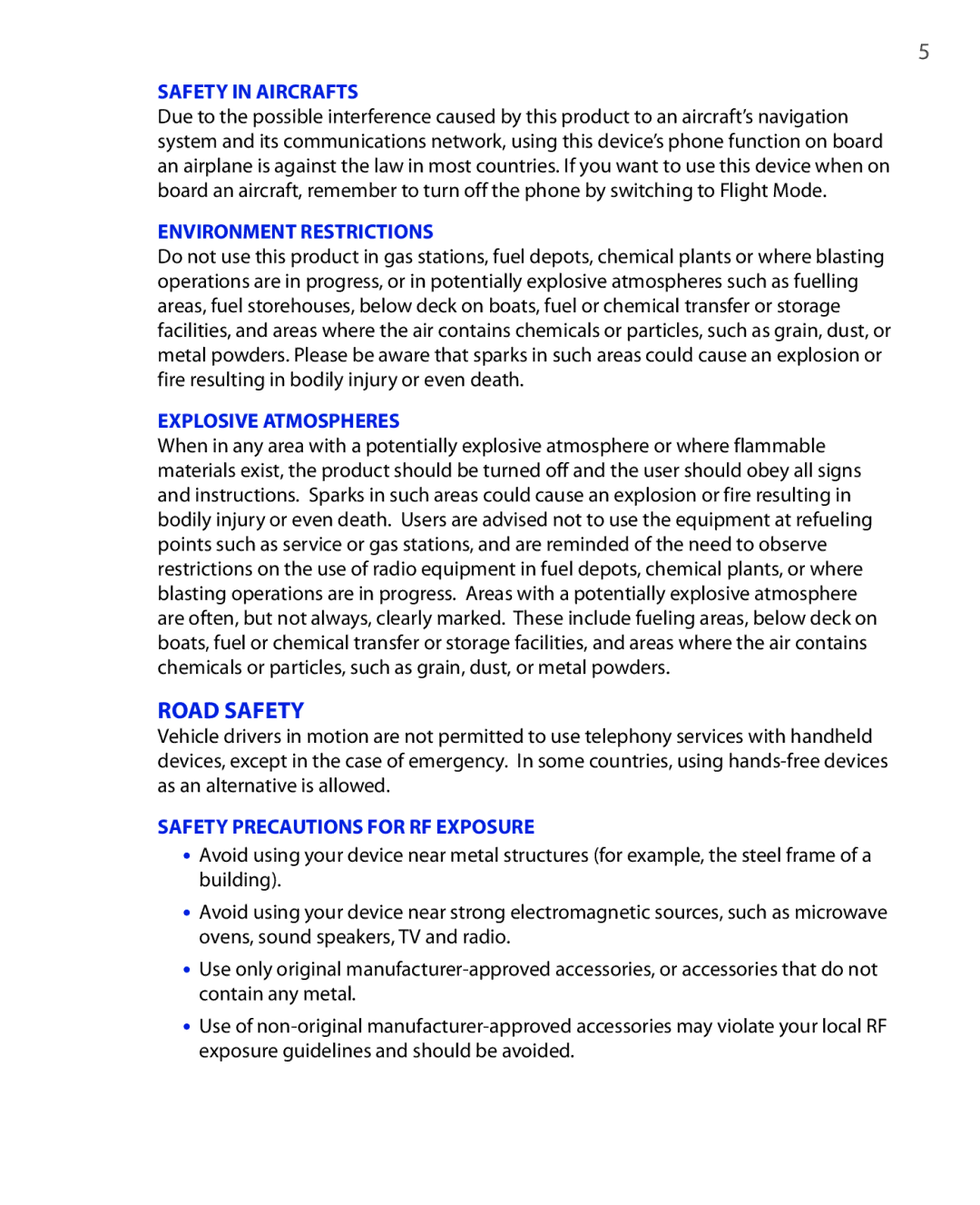 HTC ELF0100 user manual Road Safety 