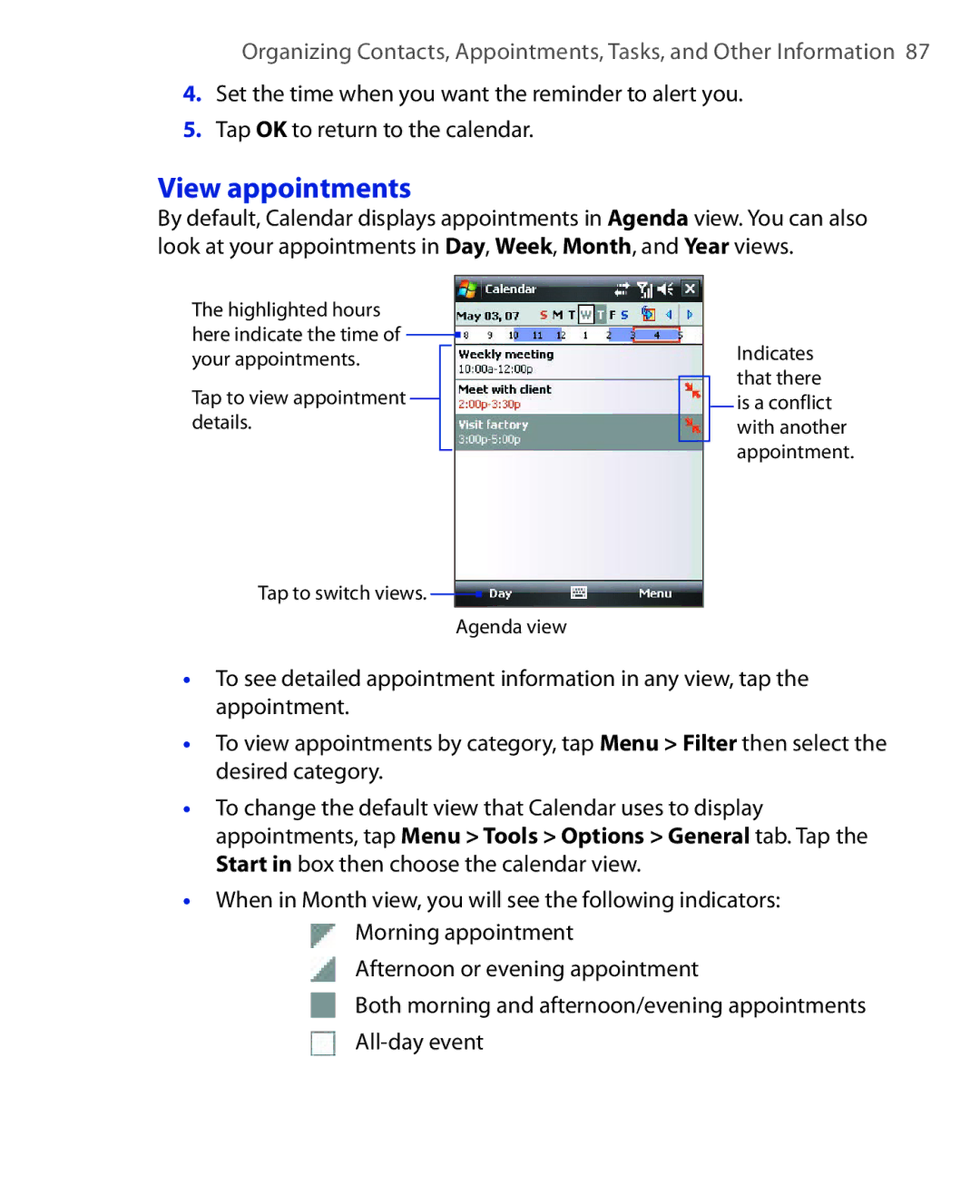 HTC ELF0100 user manual View appointments 