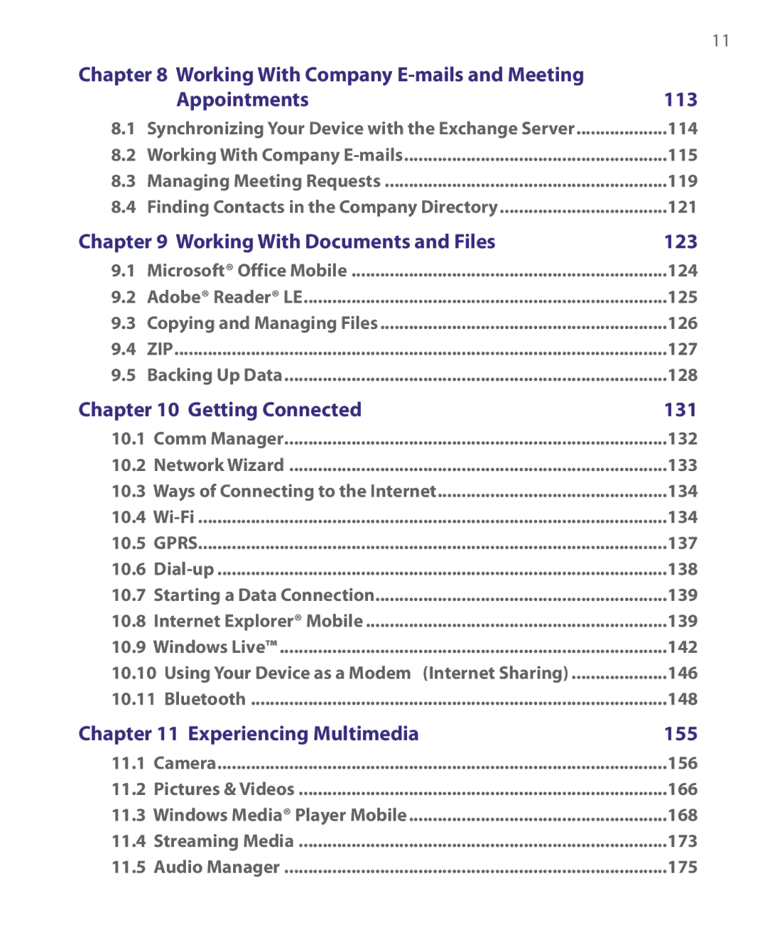 HTC ELF0160 user manual 113, 123, 131, 155 