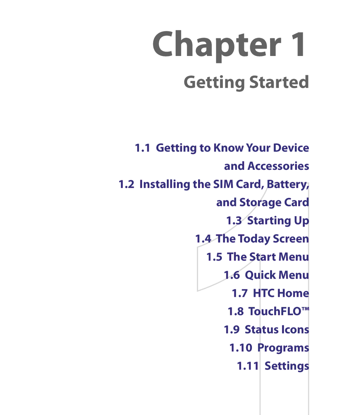 HTC ELF0160 user manual Chapter, Settings 