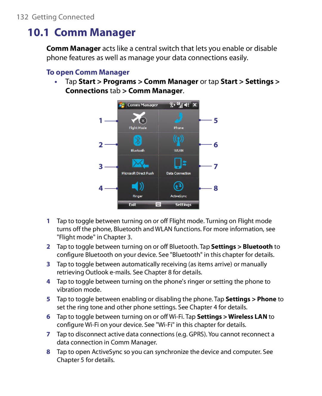 HTC ELF0160 user manual To open Comm Manager, Or tap Start Settings 