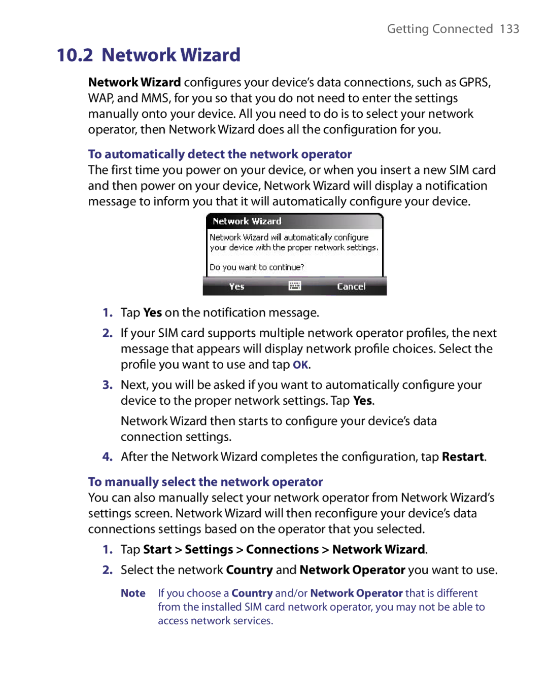 HTC ELF0160 user manual To automatically detect the network operator, To manually select the network operator 