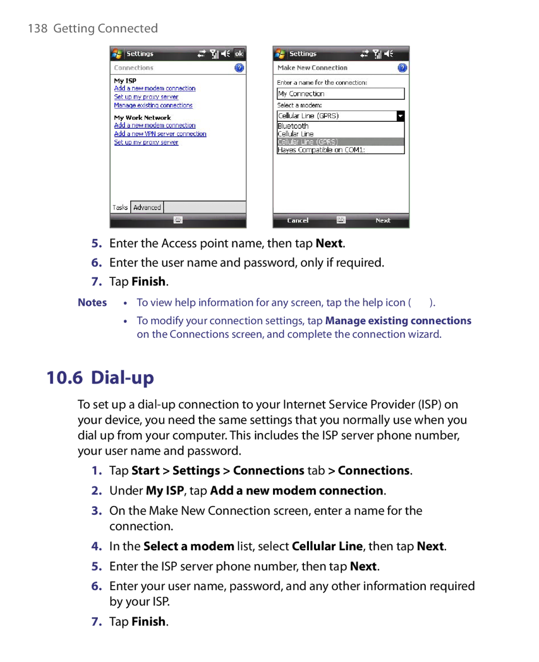 HTC ELF0160 user manual Dial-up 