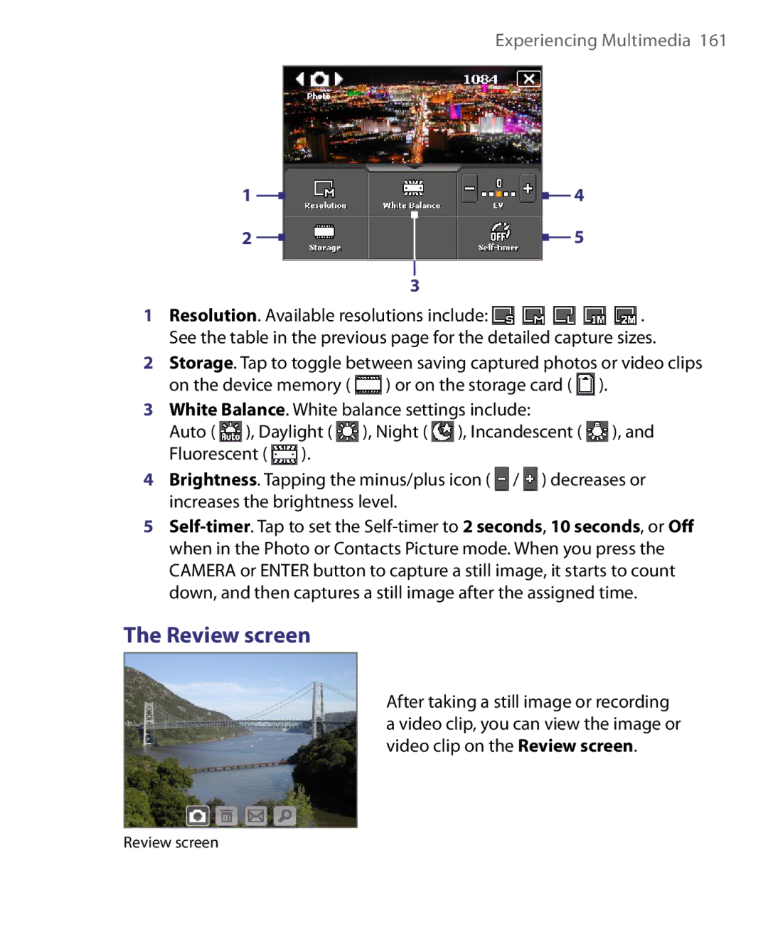 HTC ELF0160 user manual Review screen 