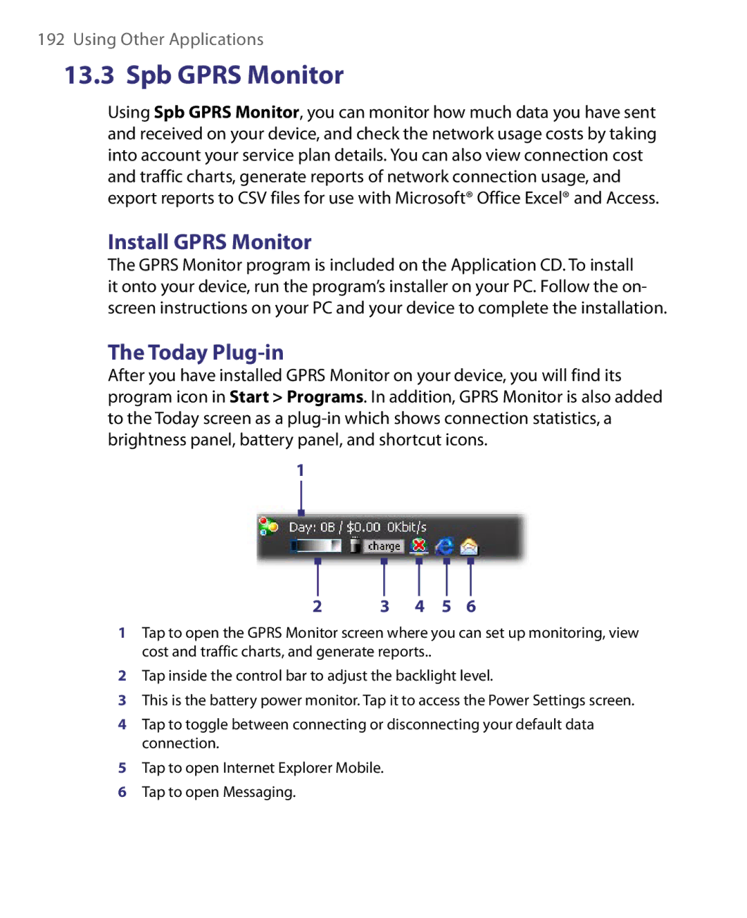 HTC ELF0160 user manual Install Gprs Monitor, Today Plug-in, 4 5 