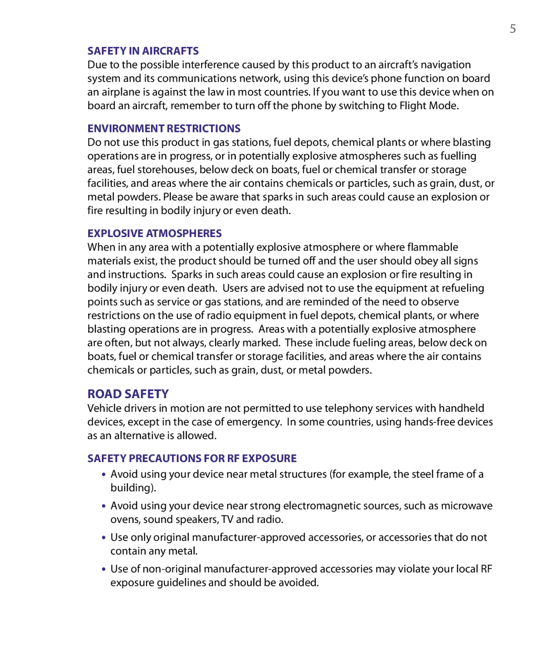 HTC ELF0160 user manual Road Safety 