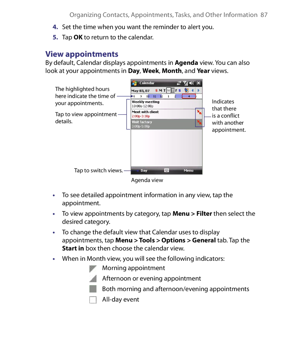 HTC ELF0160 user manual View appointments 