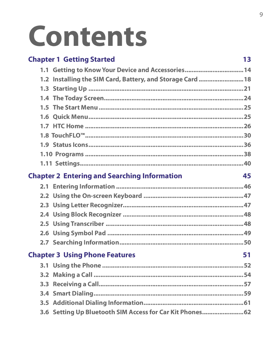 HTC ELF0160 user manual Contents 