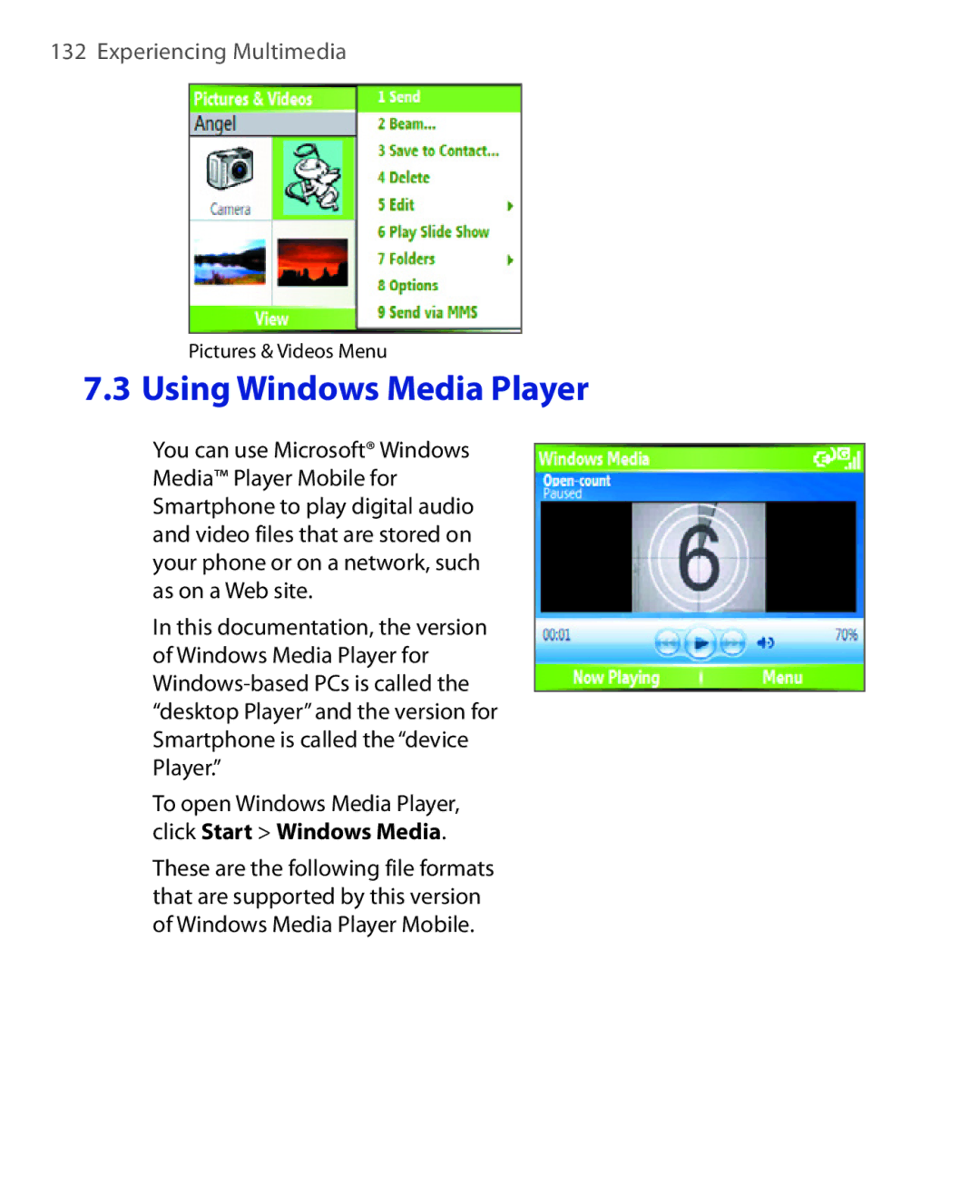 HTC EMC220 user manual Using Windows Media Player, To open Windows Media Player, click Start Windows Media 