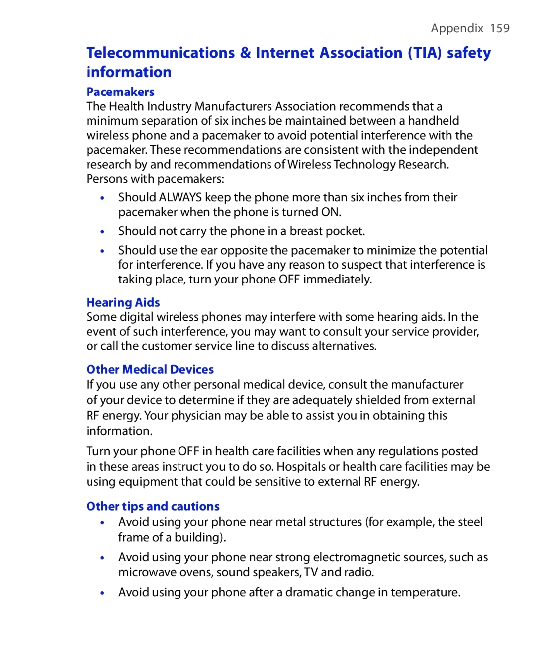 HTC EMC220 user manual Pacemakers, Hearing Aids, Other Medical Devices, Other tips and cautions 