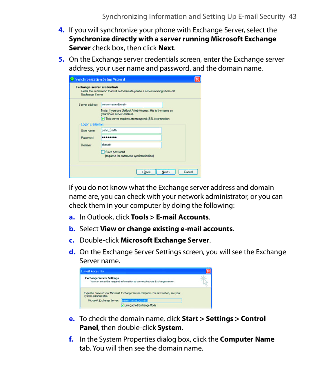 HTC EMC220 user manual Synchronizing Information and Setting Up E-mail Security 