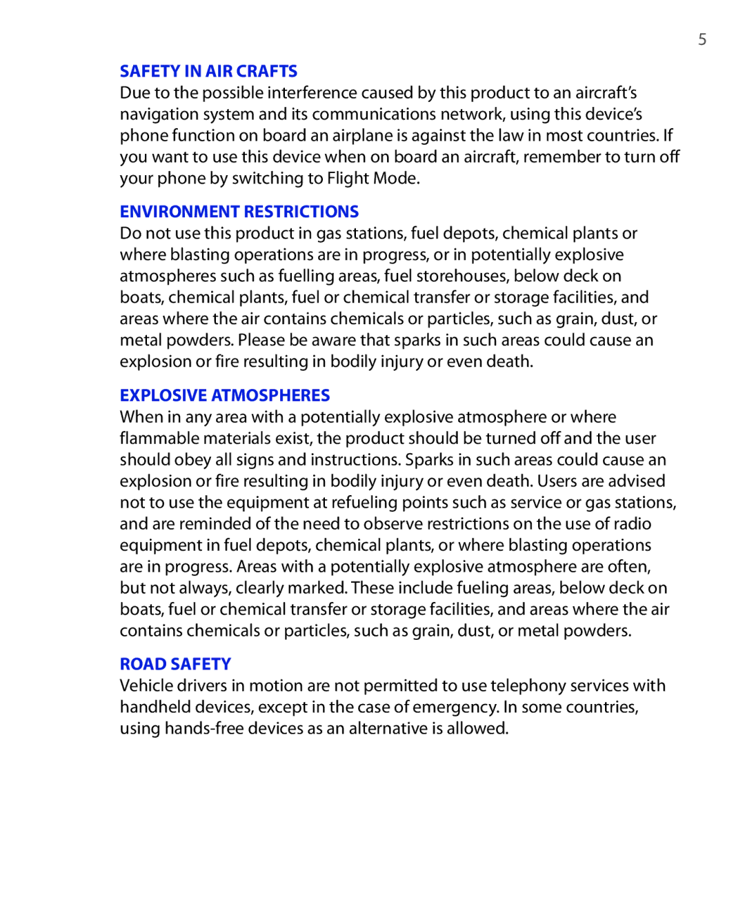 HTC EMC220 user manual Safety in AIR Crafts 