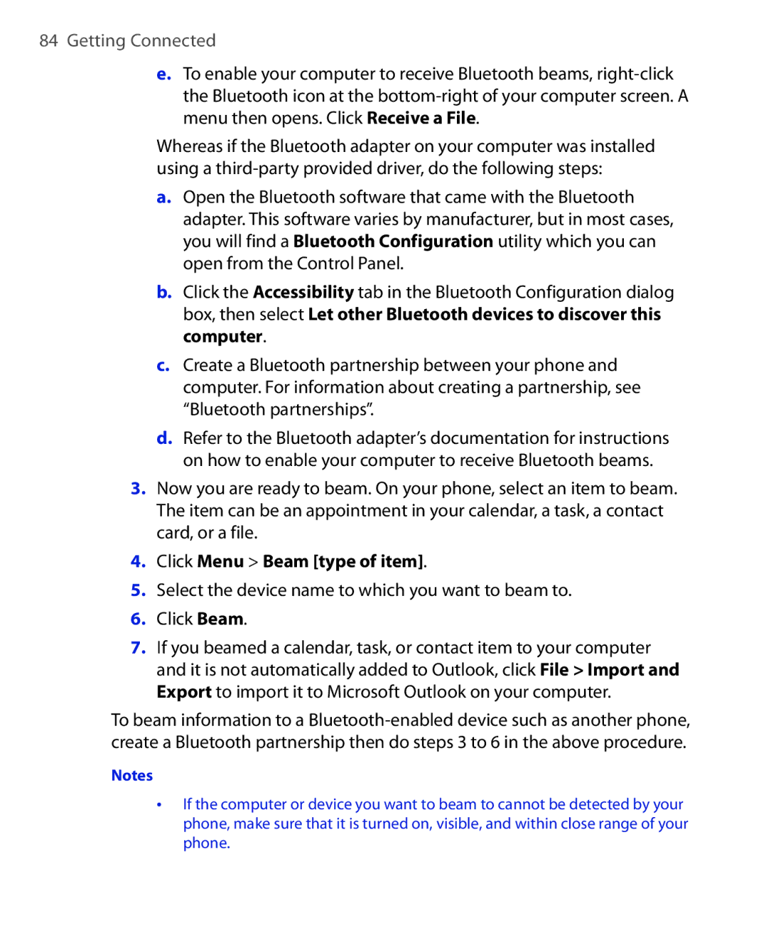 HTC EMC220 user manual Click Menu Beam type of item 