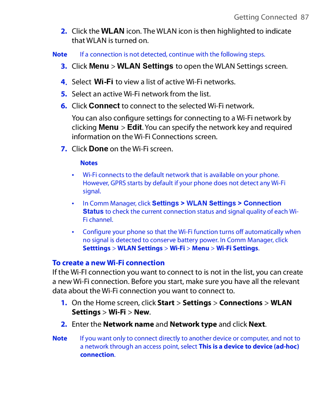 HTC EMC220 user manual Click Done on the Wi-Fi screen, To create a new Wi-Fi connection 