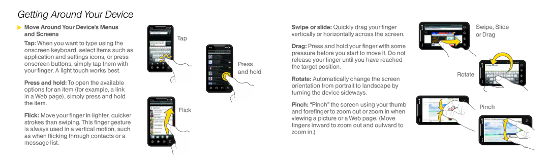 HTC EVO4G manual Getting Around Your Device, Move Around Your Device’s Menus and Screens 