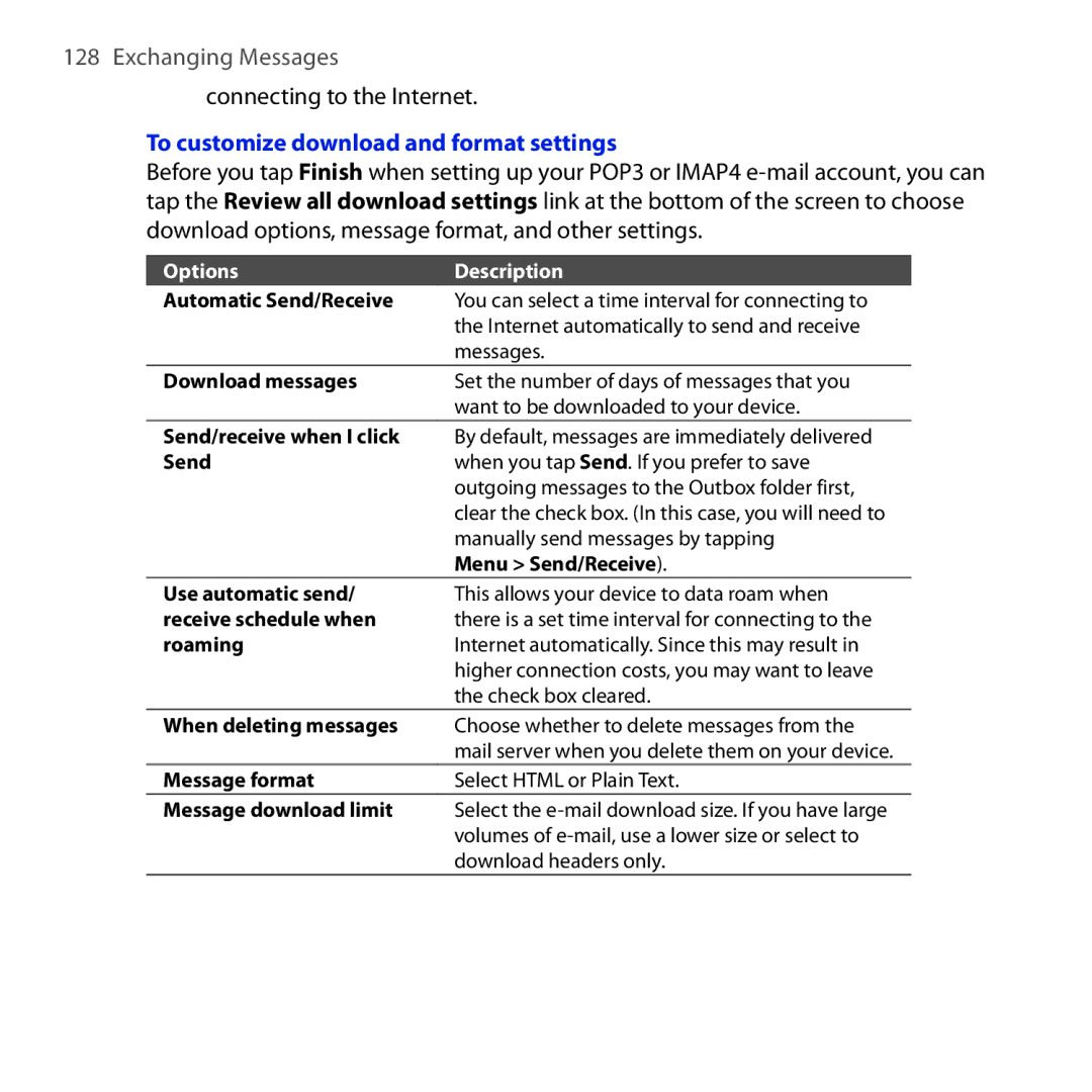 HTC FUZE user manual Connecting to the Internet, To customize download and format settings 