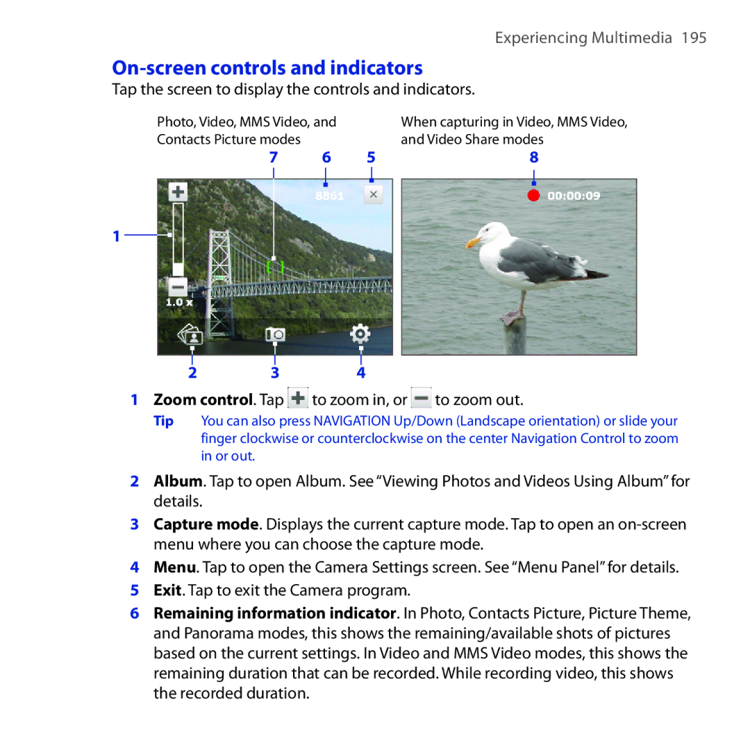 HTC FUZE user manual On-screen controls and indicators, Tap the screen to display the controls and indicators 