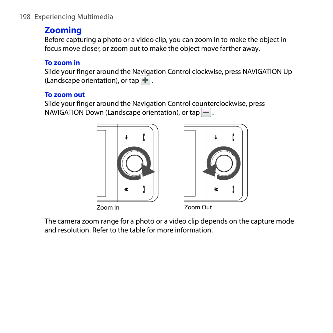 HTC FUZE user manual Zooming, To zoom out 