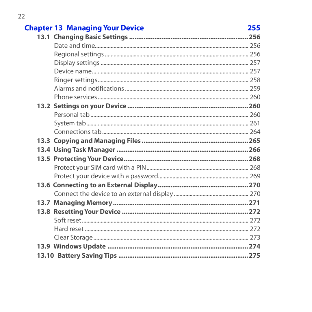 HTC FUZE user manual Managing Your Device, 255 