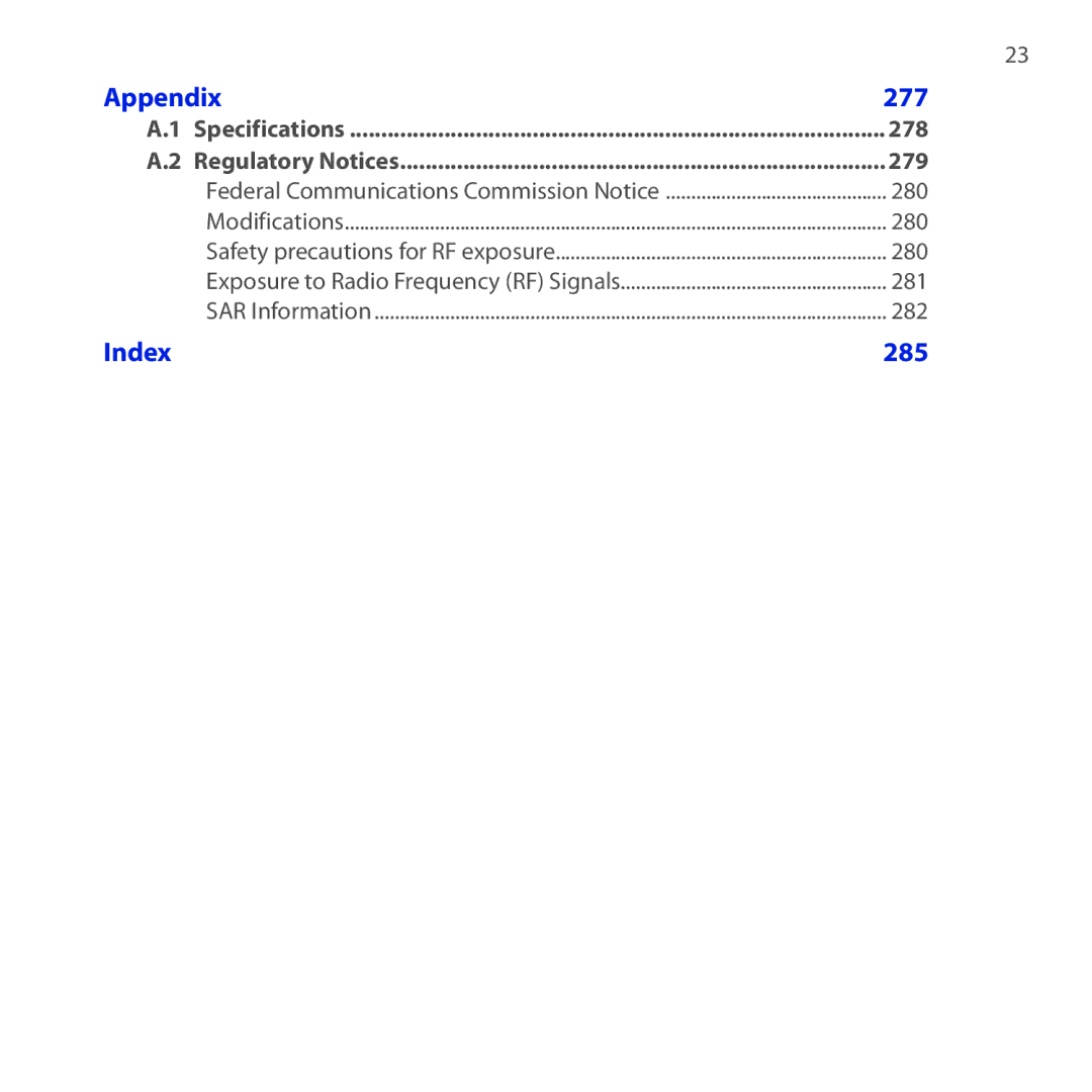 HTC FUZE user manual 277, 285 