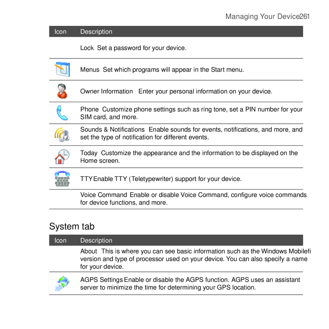 HTC FUZE user manual System tab 